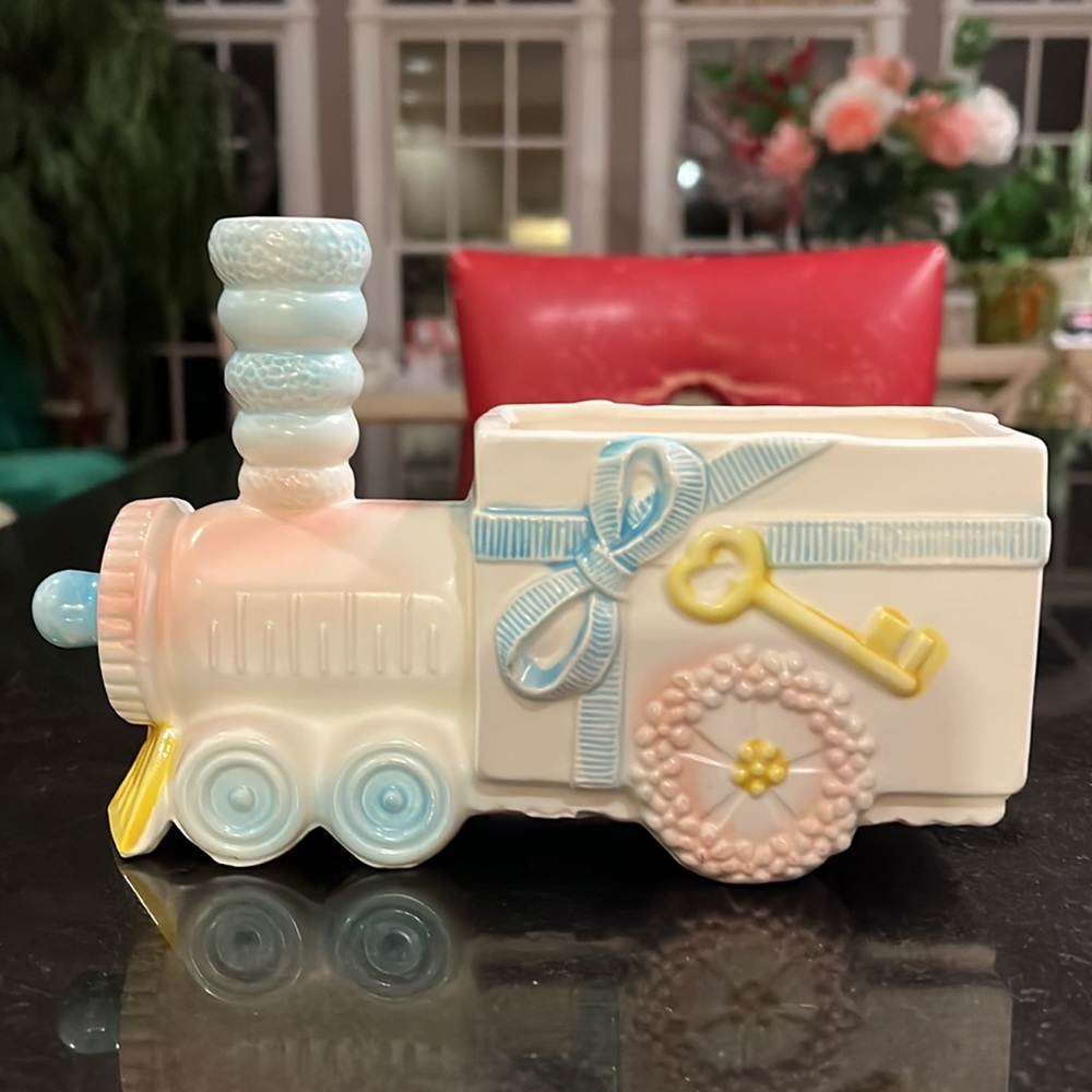 Vintage INARCO Japan. "Baby Bottle Choo Choo Train" Nursery Floral Plant…